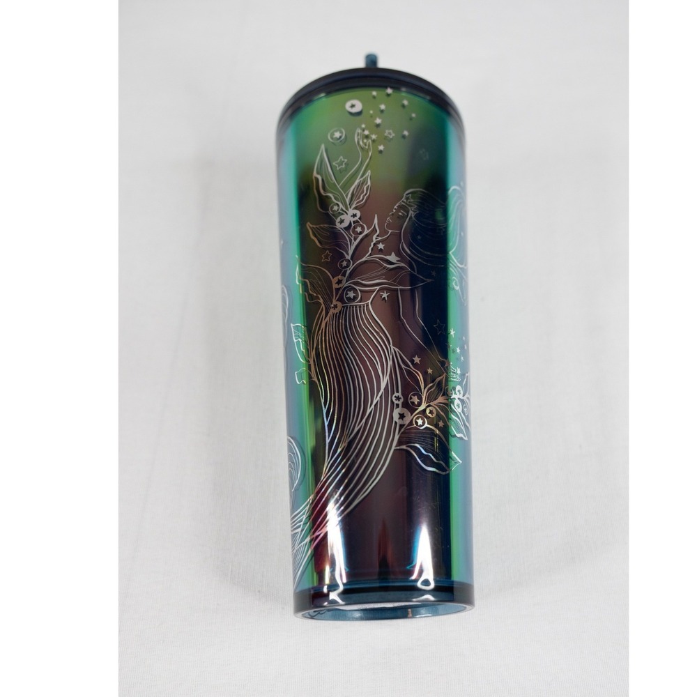 Starbucks Tumbler 24oz Black Green New Iridescent Mermaid Celestial Siren Cup - Picture 2 of 5
